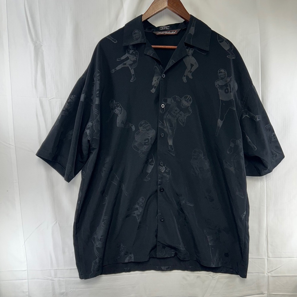 Seals Unlimited Button Shirt Mens 17.5 XXL Black Football Graphic Short Sleeve